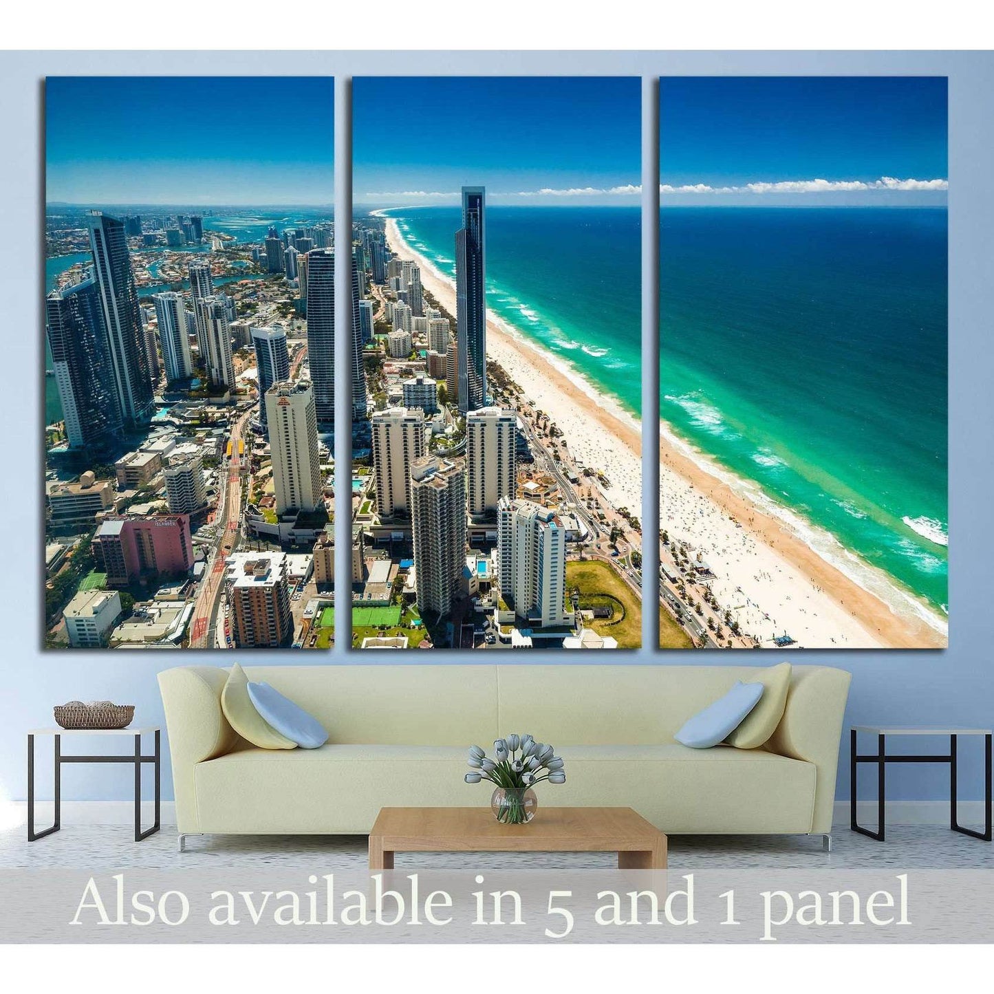 GOLD COAST, AUS, Aerial view of the Gold Coast in Queensland Australia looking from Surfers Paradise north towards Brisbane №2307 Ready to Hang Canvas Print - Zellart Canvas Prints ALL_Products, s-2307