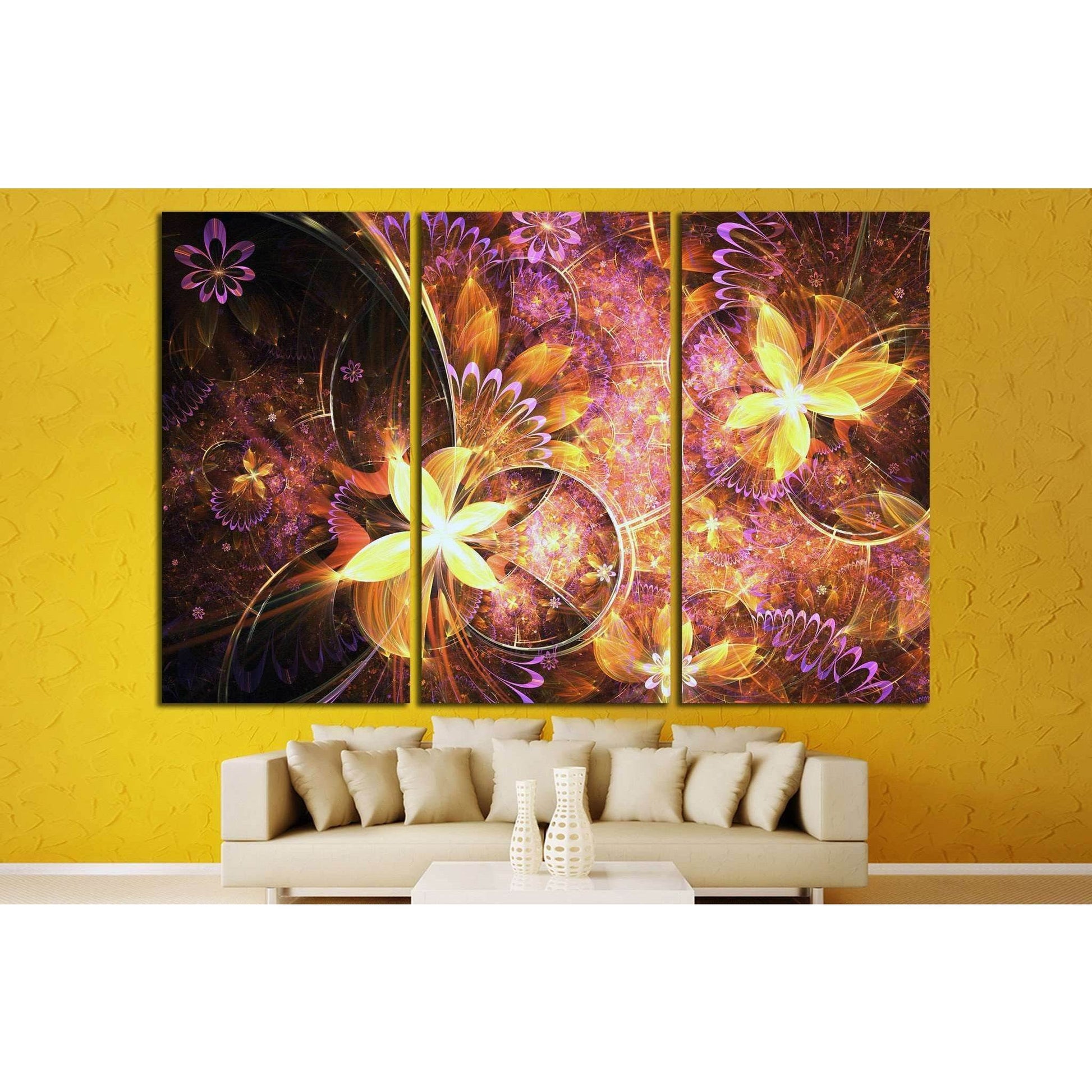 Golden fractal flowers №1425 Ready to Hang Canvas PrintCanvas art arrives ready to hang, with hanging accessories included and no additional framing required. Every canvas print is hand-crafted, made on-demand at our workshop and expertly stretched around