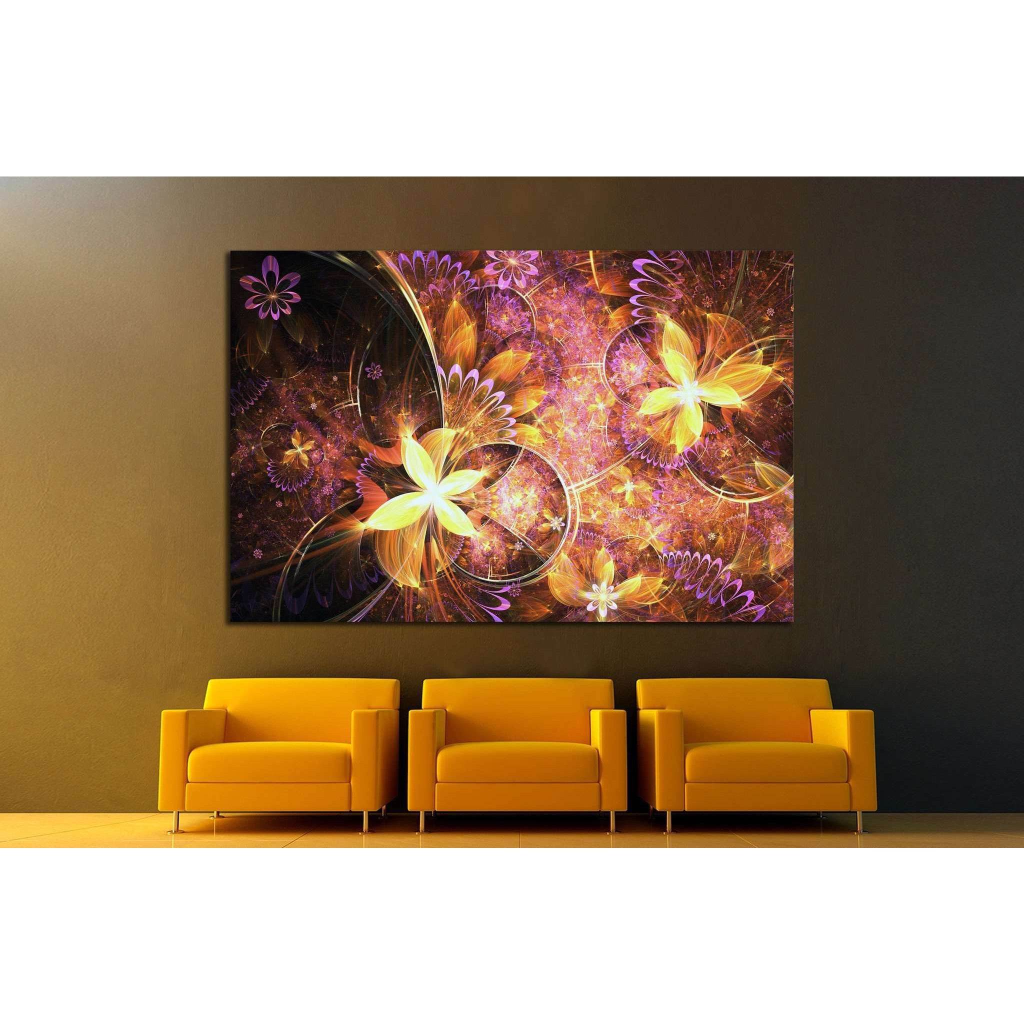 Golden fractal flowers №1425 Ready to Hang Canvas Print