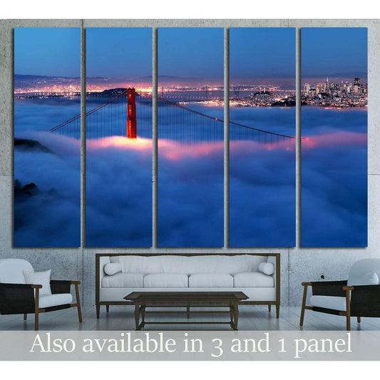 Golden Gate at night surrounded by fog №1935 Ready to Hang Canvas Print - Zellart Canvas Prints ALL_Products, s-1935
