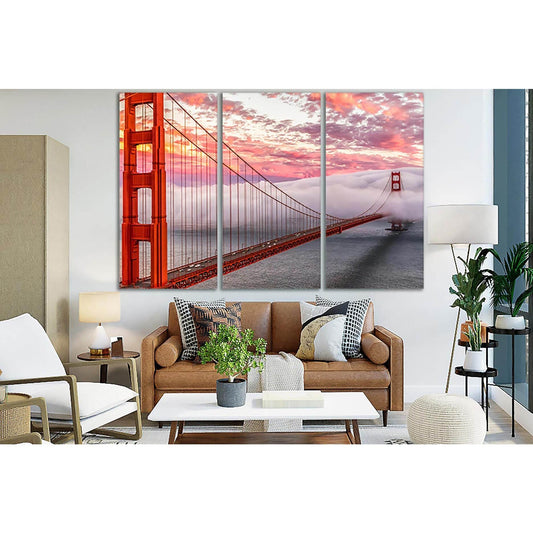 Golden Gate Bridge In The Clouds №SL1087 Ready to Hang Canvas Print - Zellart Canvas Prints 0new, ALL_Products, Bridges Wall Art