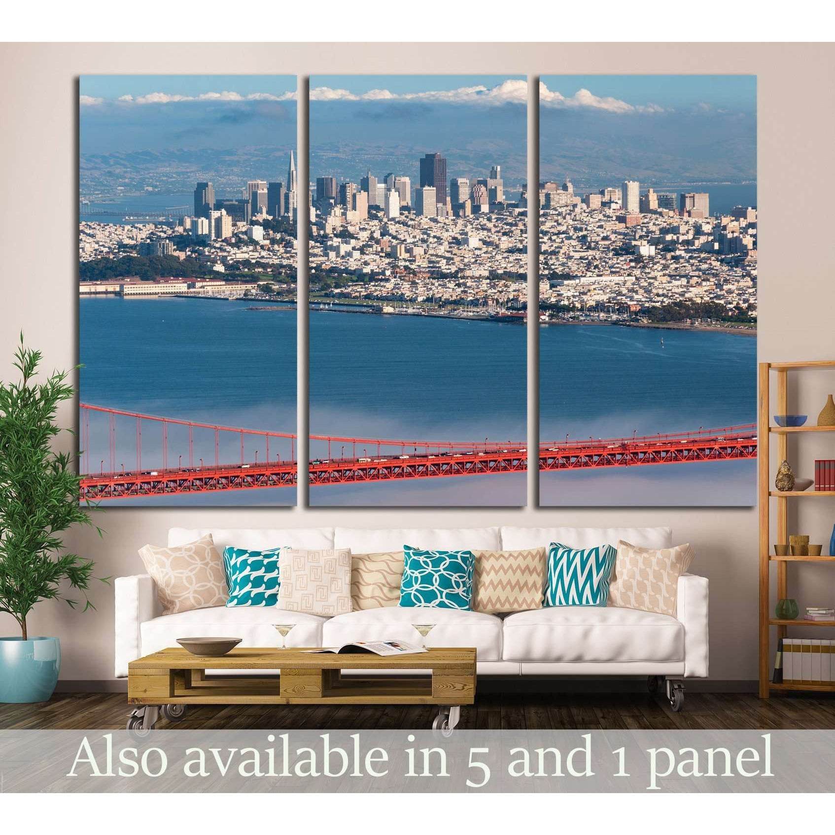 Golden Gate Bridge, San Francisco Peninsula to Marin County,California №1248 Ready to Hang Canvas Print - Zellart Canvas Prints ALL_Products, s-1248