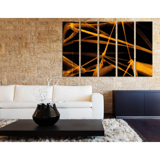 Golden Lines On Black Abstract №04277 Ready to Hang Canvas Print - Zellart Canvas Prints ALL_Products
