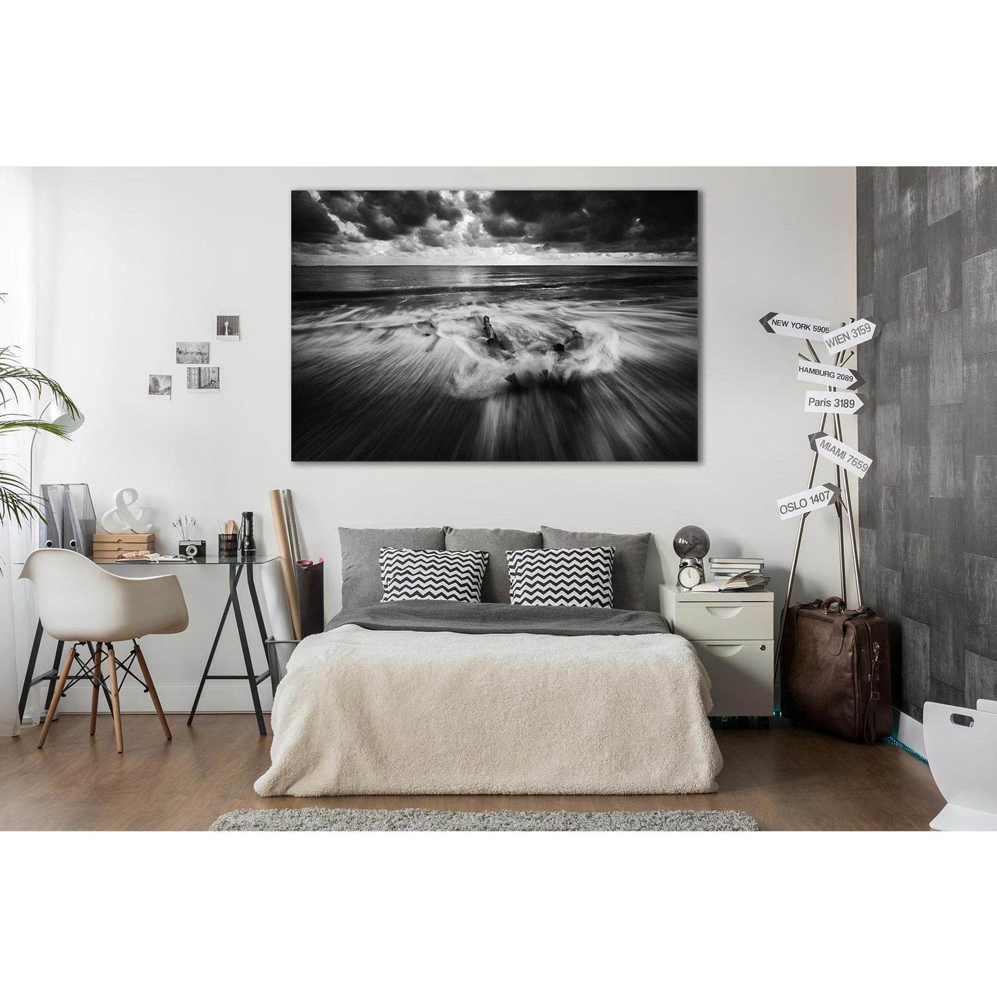 Gray Sky Sea Black And White №SL167 Ready to Hang Canvas Print - Zellart Canvas Prints 0new, ALL_Products, Beach Ocean & Waves