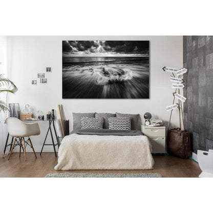 Gray Sky Sea Black And White №SL167 Ready to Hang Canvas Print - Zellart Canvas Prints 0new, ALL_Products, Beach Ocean & Waves