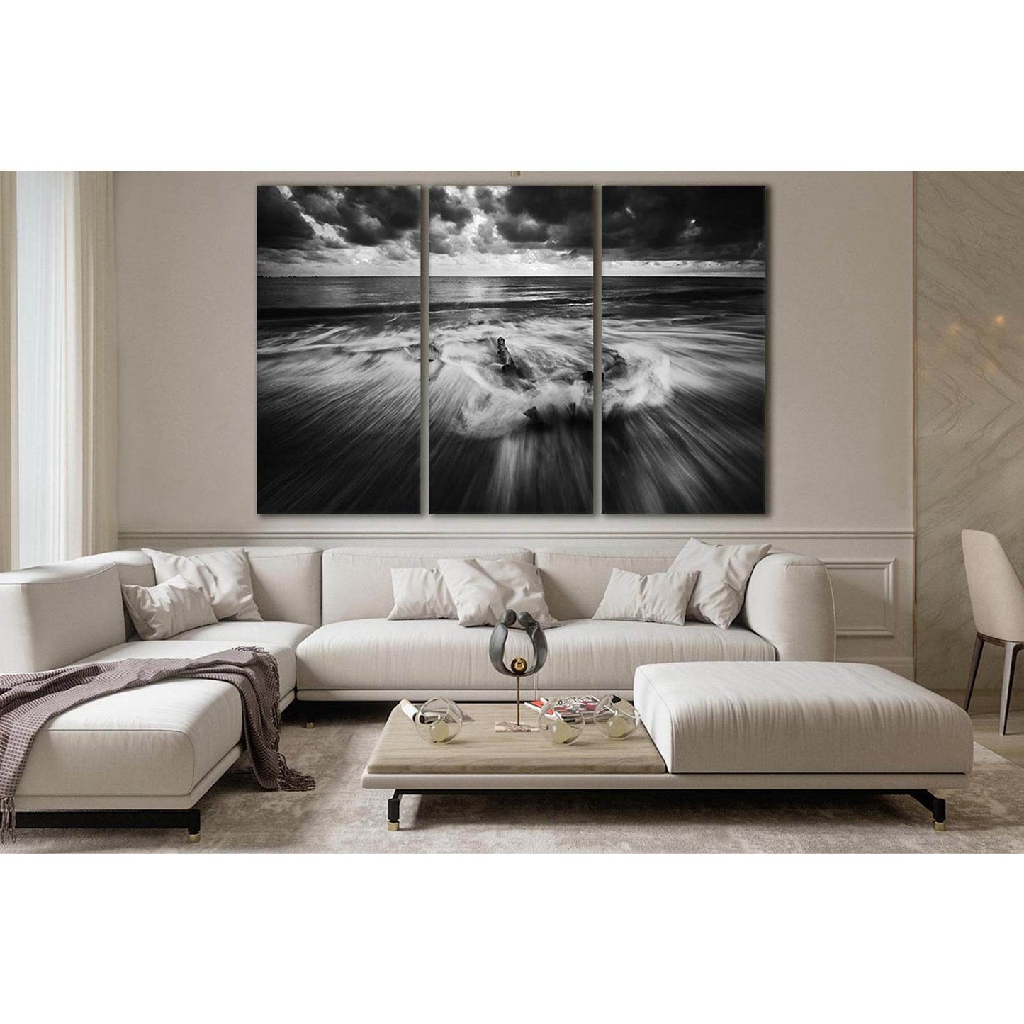 Gray Sky Sea Black And White №SL167 Ready to Hang Canvas Print - Zellart Canvas Prints 0new, ALL_Products, Beach Ocean & Waves