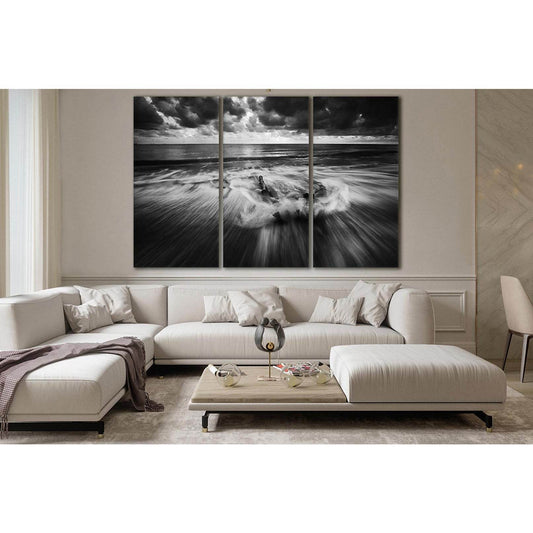 Gray Sky Sea Black And White №SL167 Ready to Hang Canvas Print - Zellart Canvas Prints 0new, ALL_Products, Beach Ocean & Waves