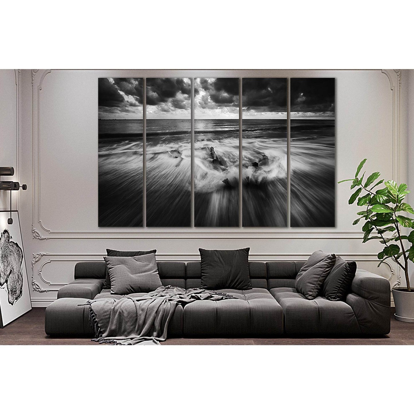 Gray Sky Sea Black And White №SL167 Ready to Hang Canvas Print - Zellart Canvas Prints 0new, ALL_Products, Beach Ocean & Waves