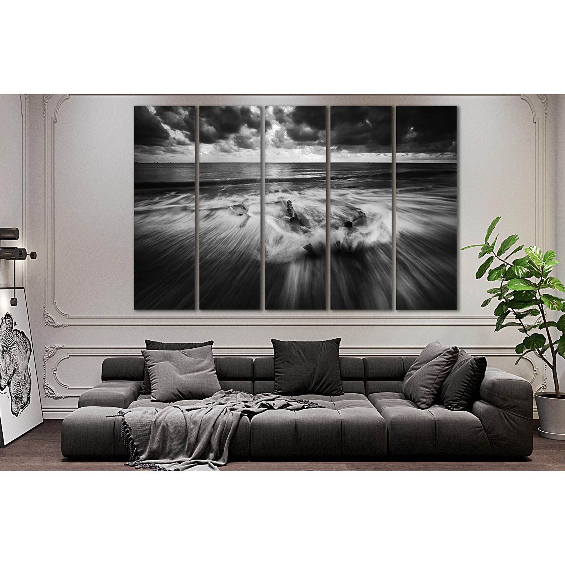 Gray Sky Sea Black And White №SL167 Ready to Hang Canvas Print - Zellart Canvas Prints 0new, ALL_Products, Beach Ocean & Waves