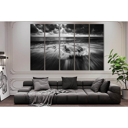 Gray Sky Sea Black And White №SL167 Ready to Hang Canvas Print - Zellart Canvas Prints 0new, ALL_Products, Beach Ocean & Waves