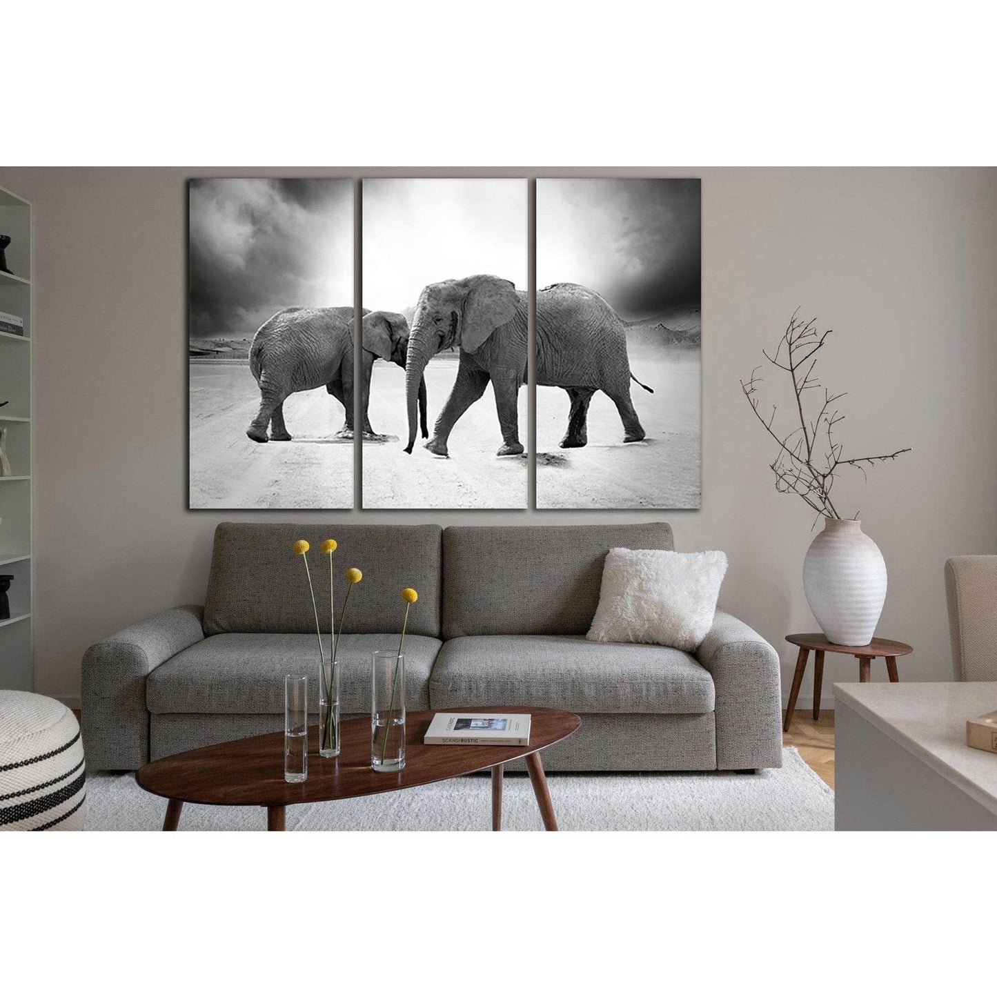 Grayscale Photo Of Two Elephants №SL884 Ready to Hang Canvas Print - Zellart Canvas Prints 0new, ALL_Products, Black & White Wall Art, Elephant