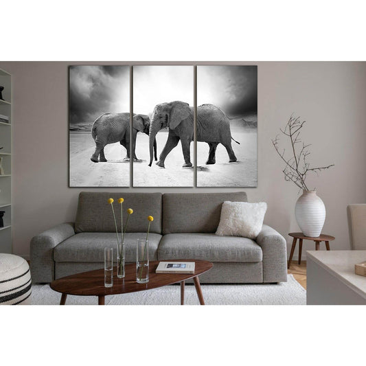 Grayscale Photo Of Two Elephants №SL884 Ready to Hang Canvas Print - Zellart Canvas Prints 0new, ALL_Products, Black & White Wall Art, Elephant