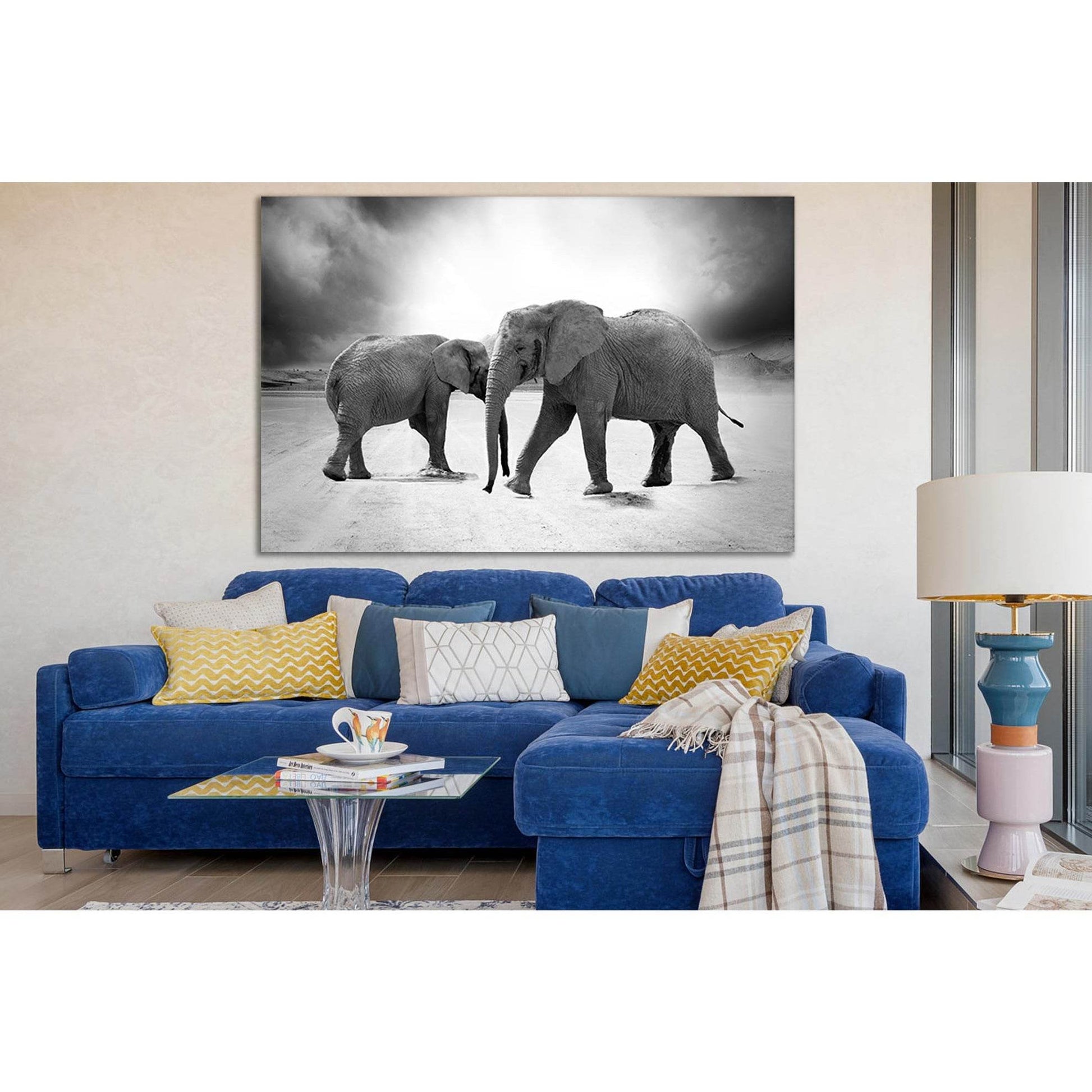Grayscale Photo Of Two Elephants №SL884 Ready to Hang Canvas Print - Zellart Canvas Prints 0new, ALL_Products, Black & White Wall Art, Elephant