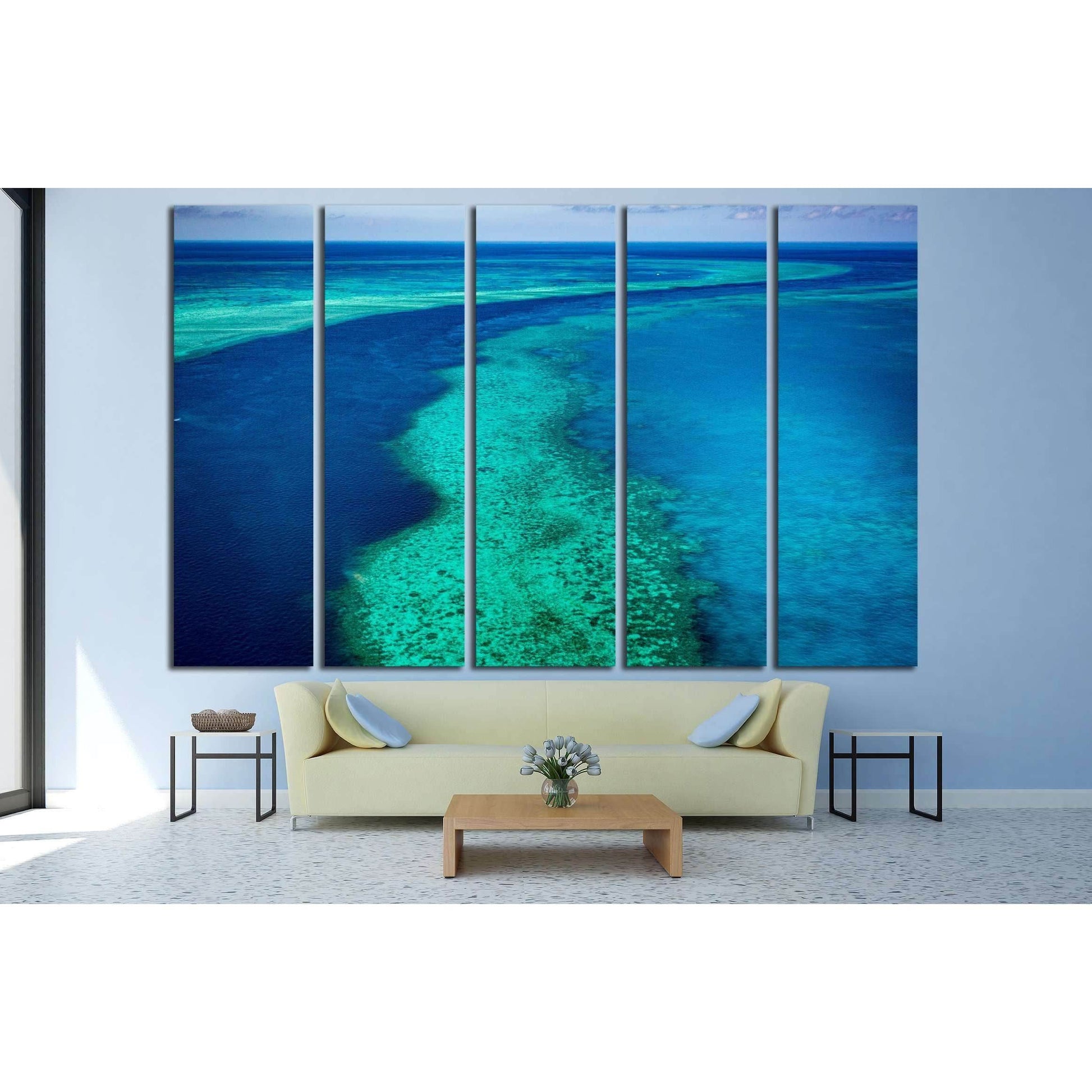 Great Barrier Reef, Queensland, Australia. Airlie beach scenic flight. Hardy Reef №3122 Ready to Hang Canvas Print - Zellart Canvas Prints ALL_Products, s-3122