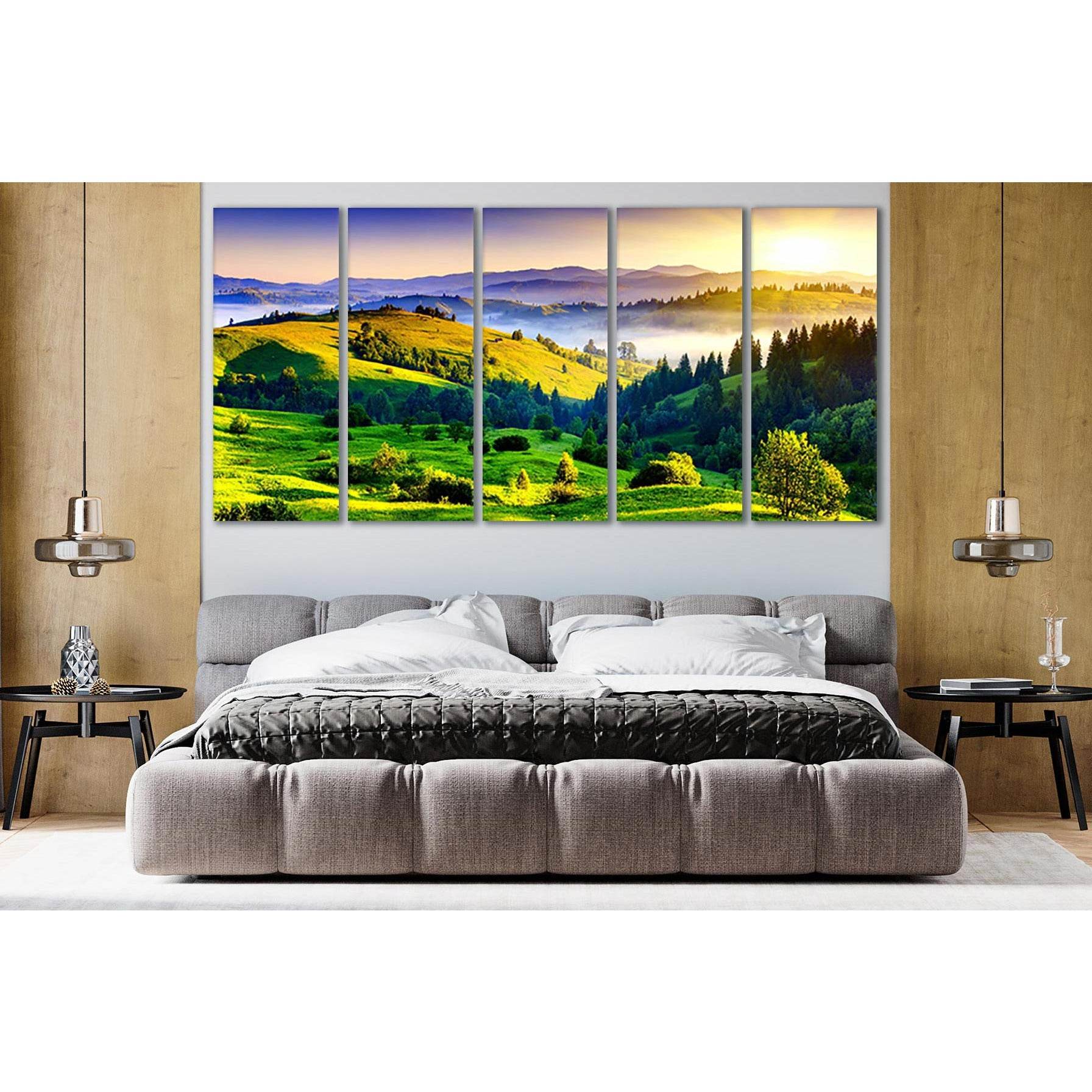 Green Hills At Dawn №SL206 Ready to Hang Canvas Print - Zellart Canvas Prints 0new, ALL_Products, SUNRISE & SUNSET WALL ART