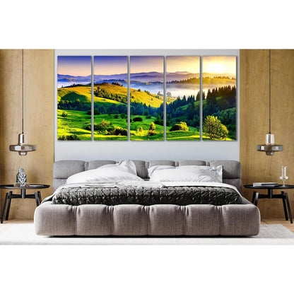 Green Hills At Dawn №SL206 Ready to Hang Canvas Print - Zellart Canvas Prints 0new, ALL_Products, SUNRISE & SUNSET WALL ART