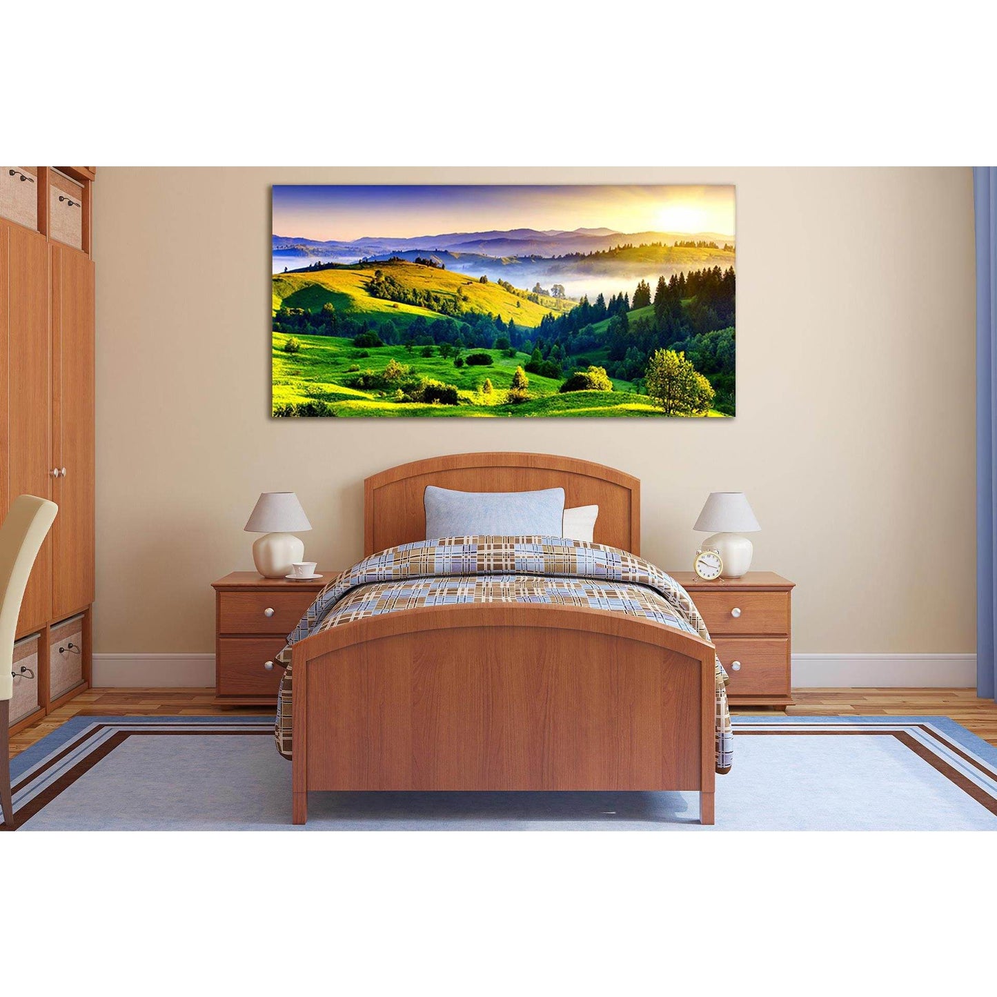 Green Hills At Dawn №SL206 Ready to Hang Canvas Print - Zellart Canvas Prints 0new, ALL_Products, SUNRISE & SUNSET WALL ART