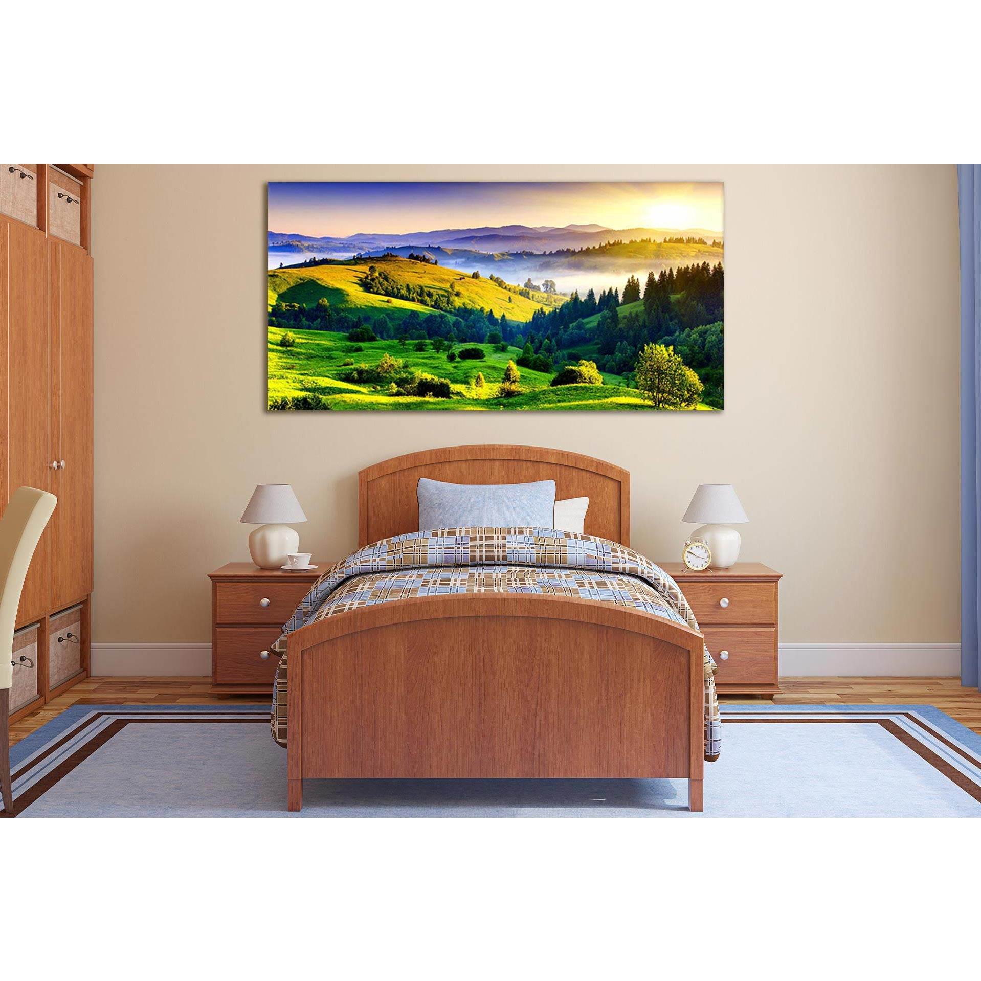 Green Hills At Dawn №SL206 Ready to Hang Canvas Print - Zellart Canvas Prints 0new, ALL_Products, SUNRISE & SUNSET WALL ART