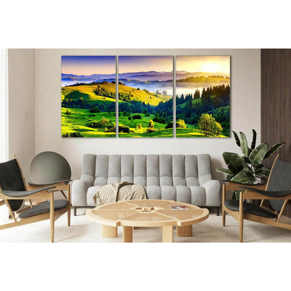 Green Hills At Dawn №SL206 Ready to Hang Canvas Print - Zellart Canvas Prints 0new, ALL_Products, SUNRISE & SUNSET WALL ART