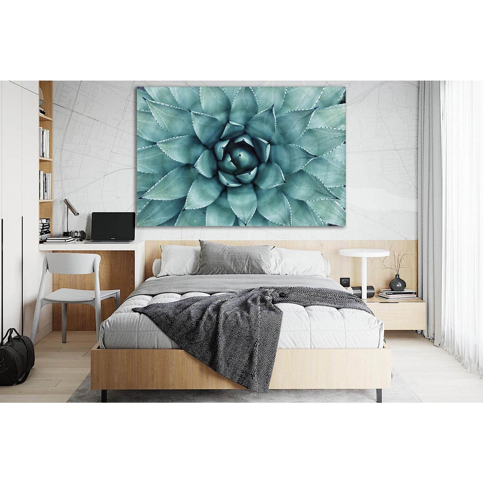 succulent canvas wall art Teal Succulent Canvas Print, Agave Close-Up Art