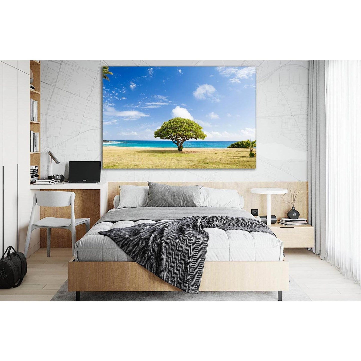 Green Tree On The Shore №SL516 Ready to Hang Canvas Print - Zellart Canvas Prints 0new, ALL_Products, Trees Wall Art