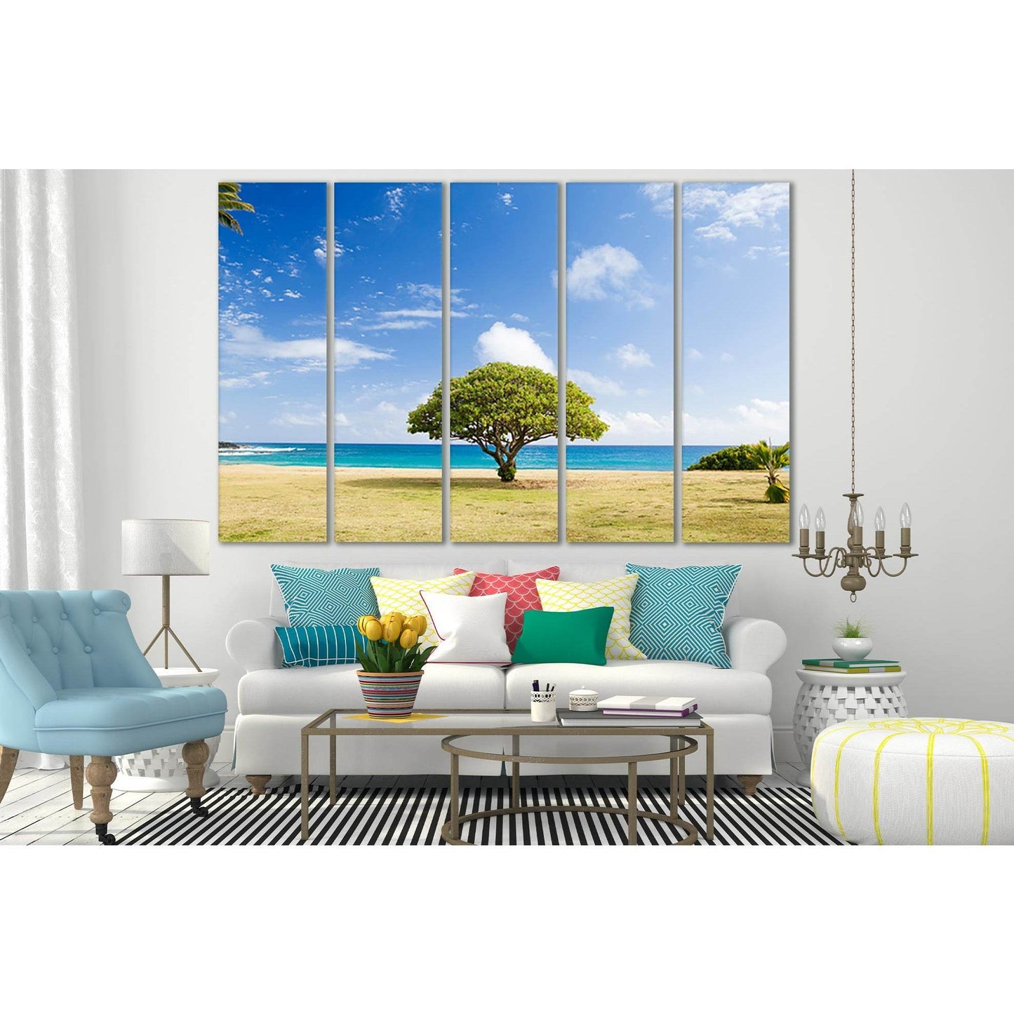 Green Tree On The Shore №SL516 Ready to Hang Canvas Print - Zellart Canvas Prints 0new, ALL_Products, Trees Wall Art