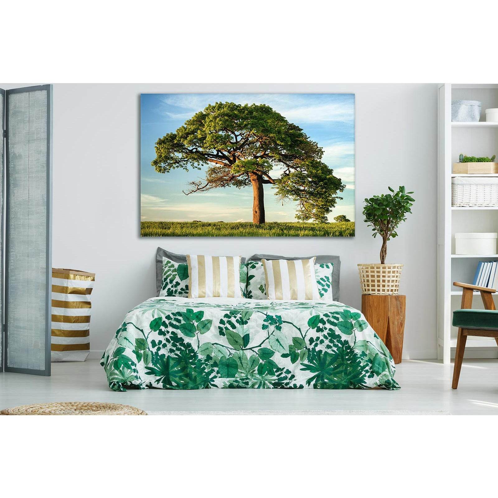 Green Tree Under Blue Sky №SL515 Ready to Hang Canvas Print - Zellart Canvas Prints 0new, ALL_Products, Trees Wall Art