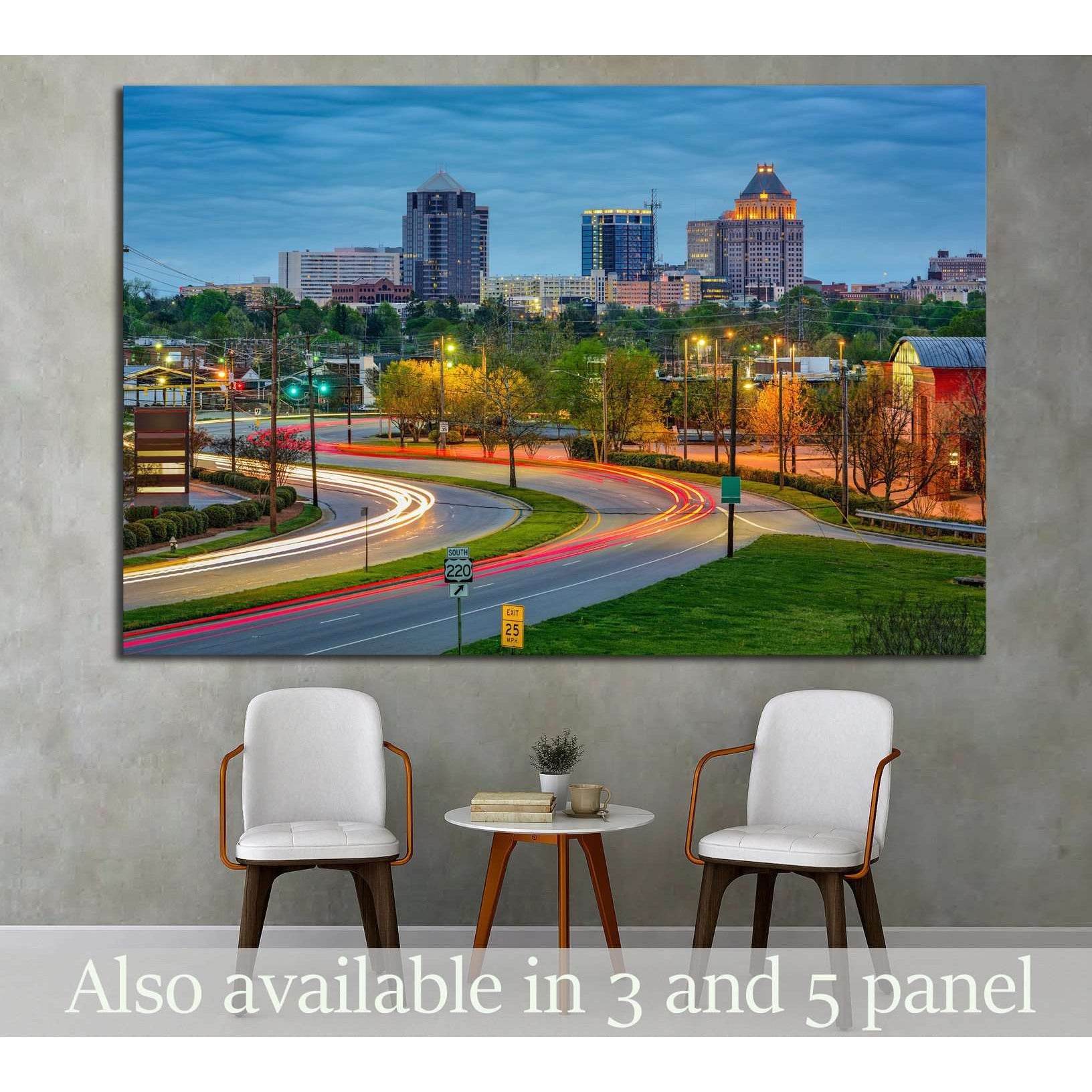 Greensboro, North Carolina, USA downtown skyline №1744 Ready to Hang Canvas PrintCanvas art arrives ready to hang, with hanging accessories included and no additional framing required. Every canvas print is hand-crafted, made on-demand at our workshop and