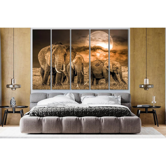Group Of African Elephants №SL1048 Ready to Hang Canvas Print - Zellart Canvas Prints 0new, ALL_Products, Animals & Wildlife, Elephant