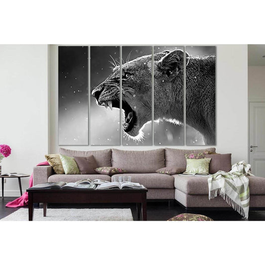 Growling Lioness In Black And White №SL855 Ready to Hang Canvas Print - Zellart Canvas Prints 0new, ALL_Products, Black & White Wall Art, Lion