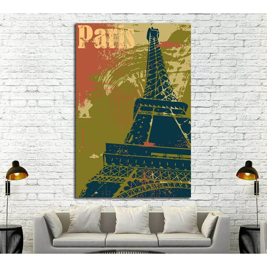 Grunge style Eiffel Tower layout №4524 Ready to Hang Canvas Print - Zellart Canvas Prints ALL_Products, s-4524