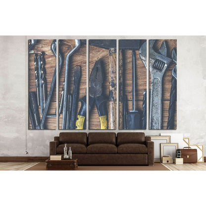 Hand tools on a wooden table in rustic style №1897 Ready to Hang Canvas PrintCanvas art arrives ready to hang, with hanging accessories included and no additional framing required. Every canvas print is hand-crafted, made on-demand at our workshop and exp