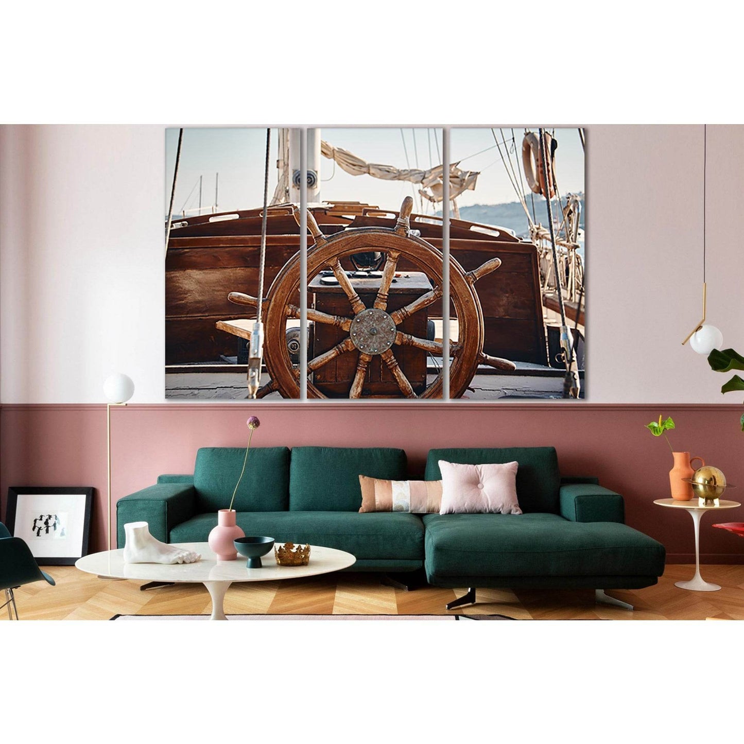 Hand Wheel On A Wooden Sailing Yacht №SL782 Ready to Hang Canvas Print - Zellart Canvas Prints 0new, ALL_Products, Engine, Engines Wall Art