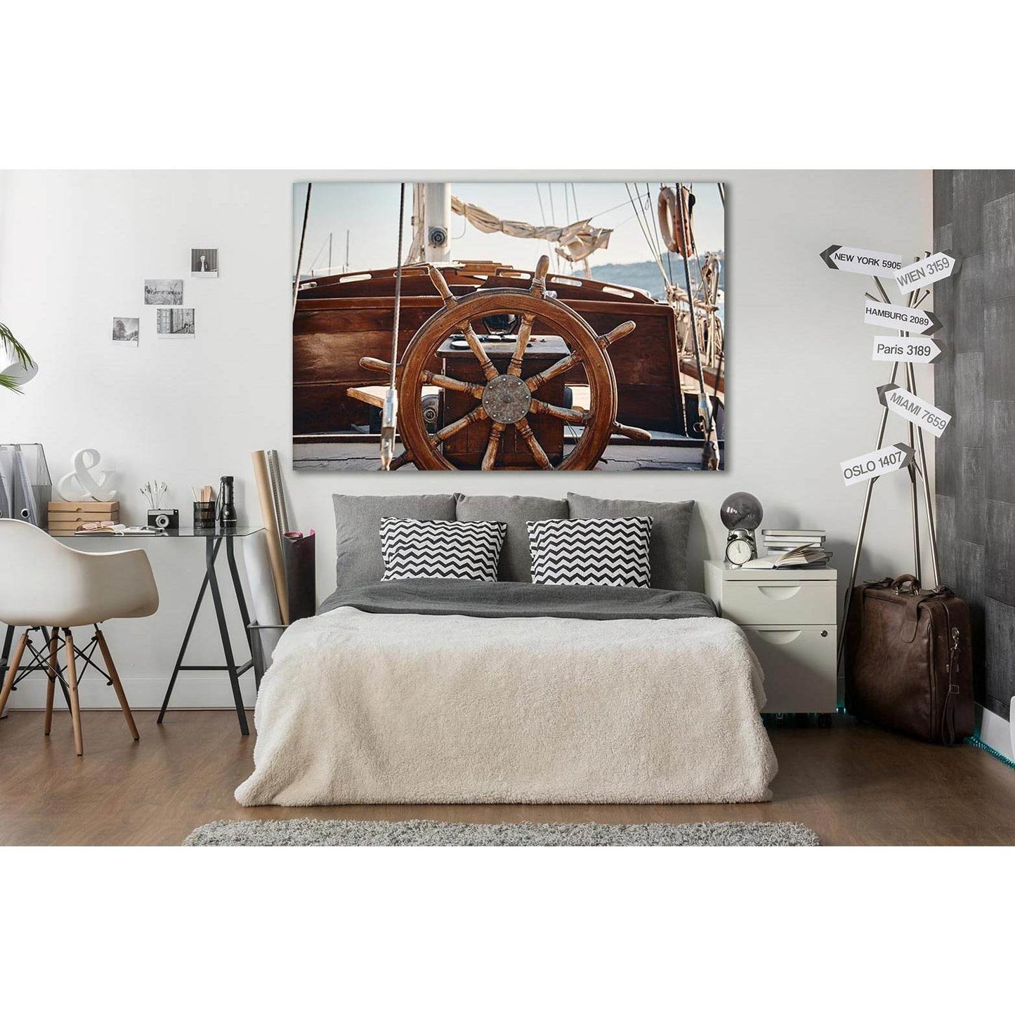 Hand Wheel On A Wooden Sailing Yacht №SL782 Ready to Hang Canvas Print - Zellart Canvas Prints 0new, ALL_Products, Engine, Engines Wall Art