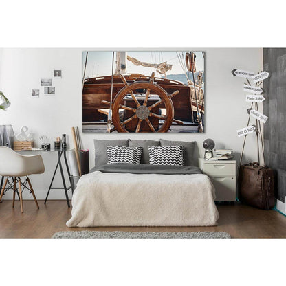Hand Wheel On A Wooden Sailing Yacht №SL782 Ready to Hang Canvas Print - Zellart Canvas Prints 0new, ALL_Products, Engine, Engines Wall Art