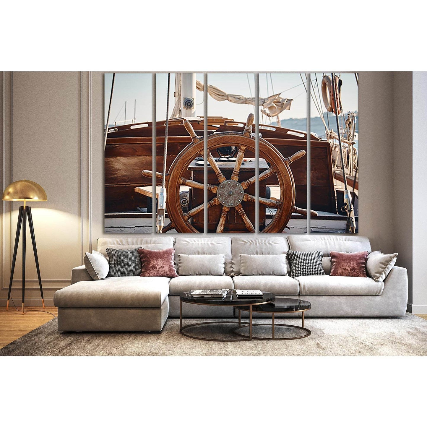Hand Wheel On A Wooden Sailing Yacht №SL782 Ready to Hang Canvas Print - Zellart Canvas Prints 0new, ALL_Products, Engine, Engines Wall Art
