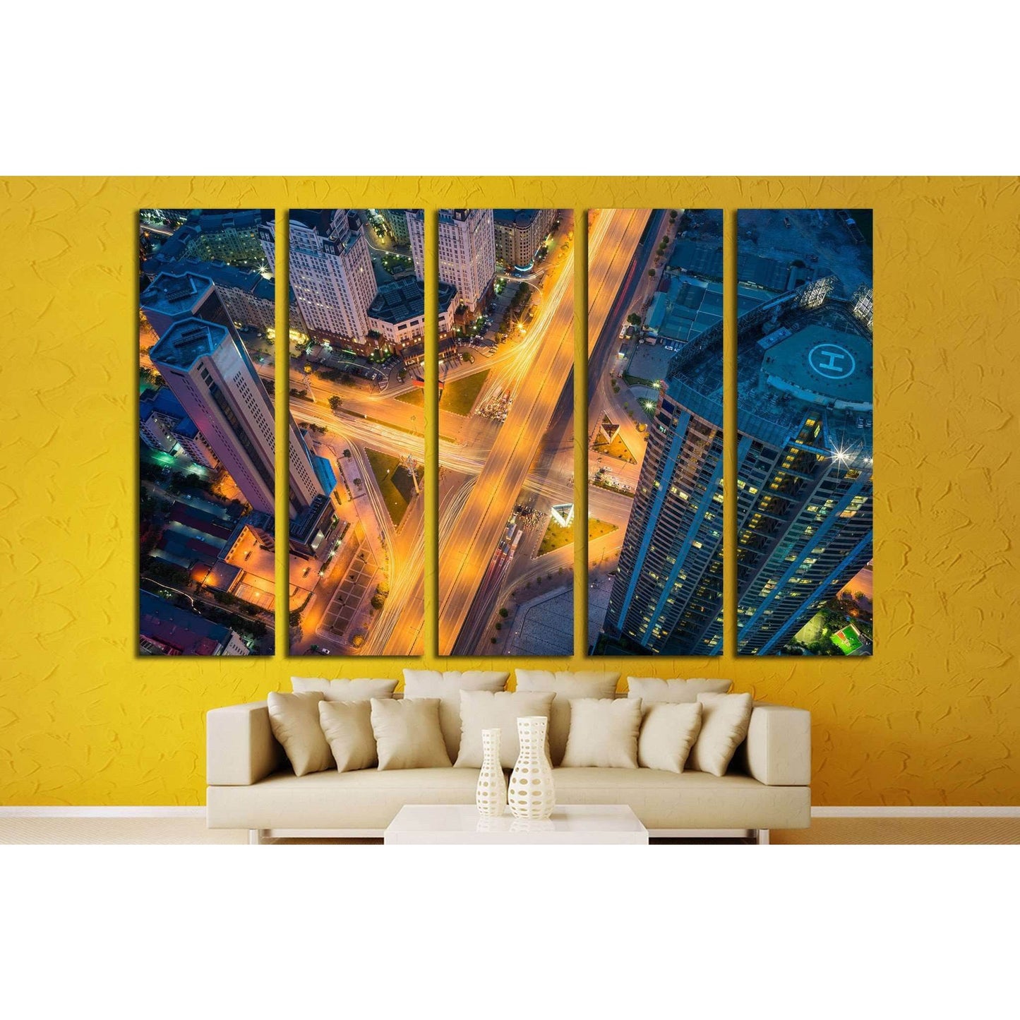 Hanoi cityscape, intersection Pham Hung - Duong Dinh Nghe, Vietnam №1555 Ready to Hang Canvas Print - Zellart Canvas Prints ALL_Products, s-1555