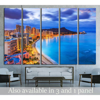 Hawaii, Skyline of Honolulu, Diamond Head volcano, Waikiki Beach №1737 Ready to Hang Canvas PrintCanvas art arrives ready to hang, with hanging accessories included and no additional framing required. Every canvas print is hand-crafted, made on-demand at