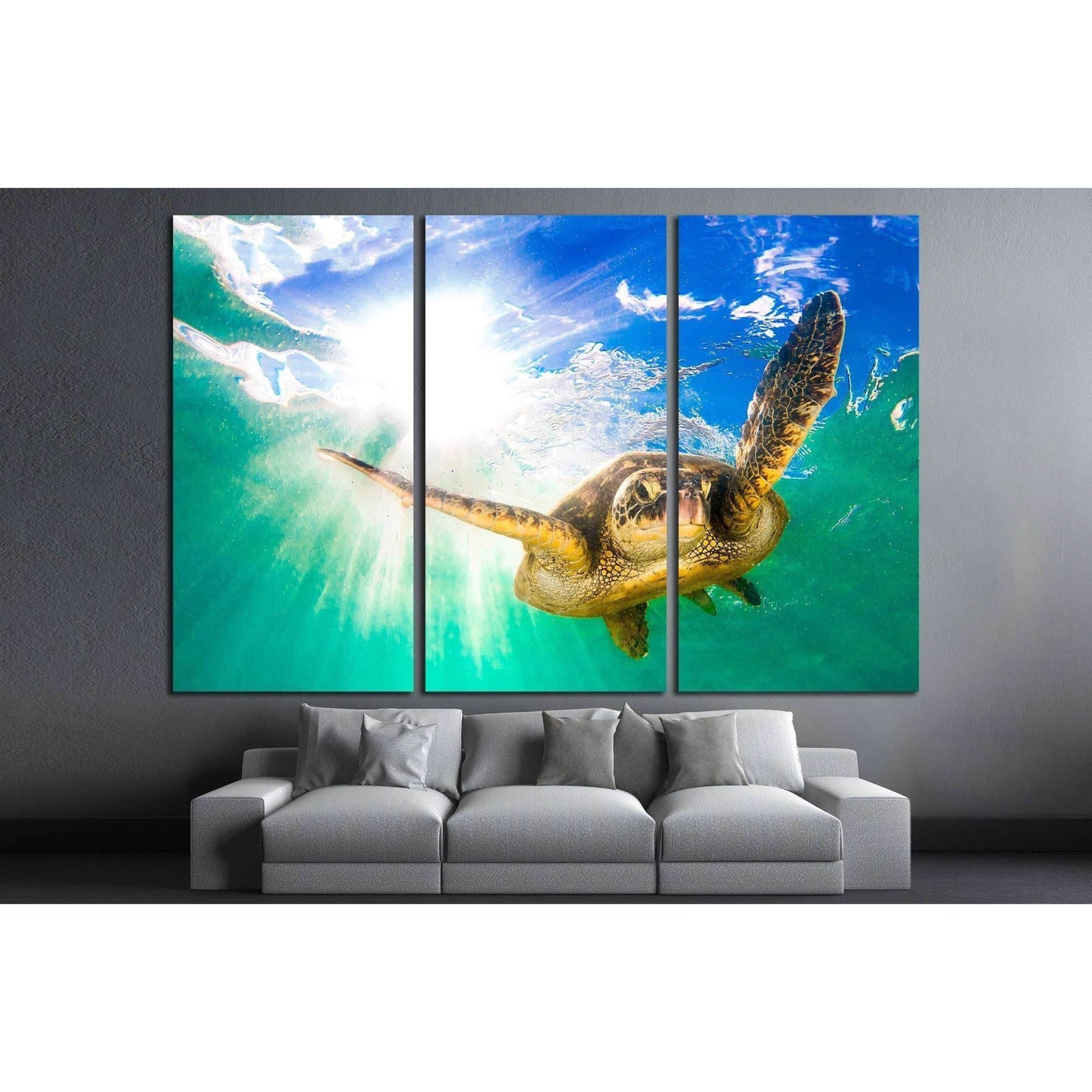 Hawaiian Green Sea Turtle cruising in the warm waters of the Pacific Ocean in Hawaii №2355 Ready to Hang Canvas Print - Zellart Canvas Prints ALL_Products, s-2355