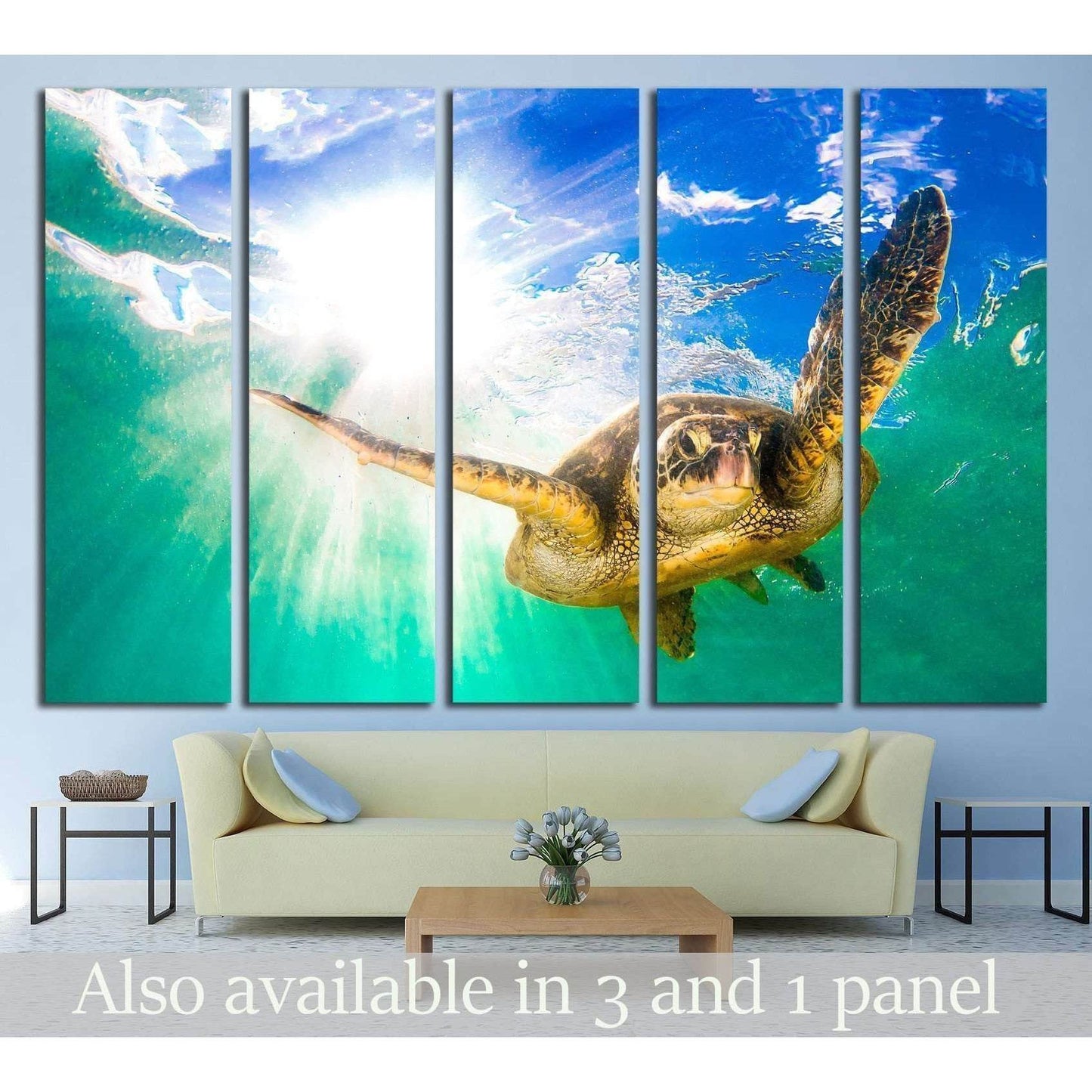 Hawaiian Green Sea Turtle cruising in the warm waters of the Pacific Ocean in Hawaii №2355 Ready to Hang Canvas Print - Zellart Canvas Prints ALL_Products, s-2355
