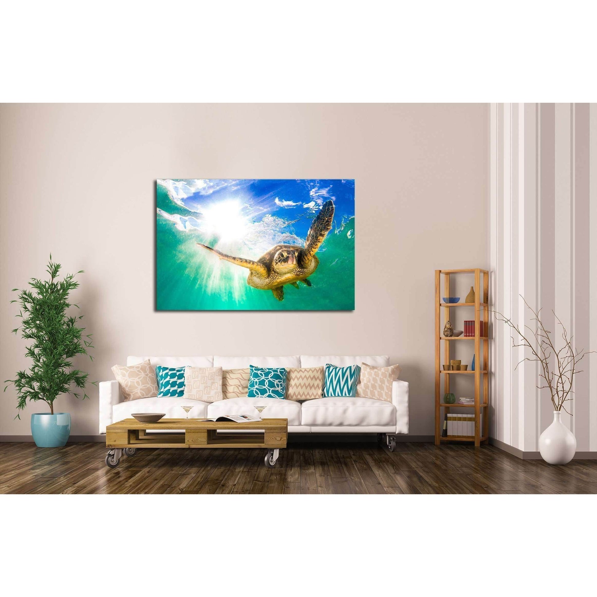 Hawaiian Green Sea Turtle cruising in the warm waters of the Pacific Ocean in Hawaii №2355 Ready to Hang Canvas Print - Zellart Canvas Prints ALL_Products, s-2355