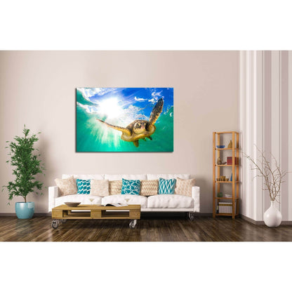 Hawaiian Green Sea Turtle cruising in the warm waters of the Pacific Ocean in Hawaii №2355 Ready to Hang Canvas Print - Zellart Canvas Prints ALL_Products, s-2355