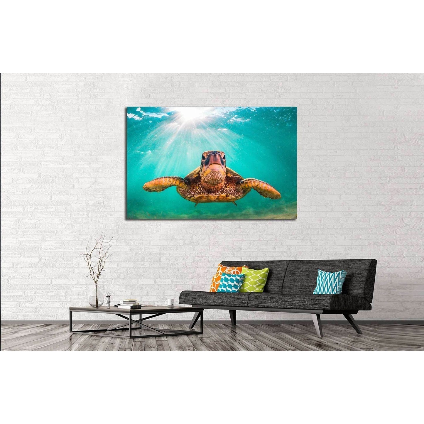 Hawaiian Green Sea Turtle, Pacific Ocean in Hawaii №1859 Ready to Hang Canvas Print - Zellart Canvas Prints ALL_Products, s-1859
