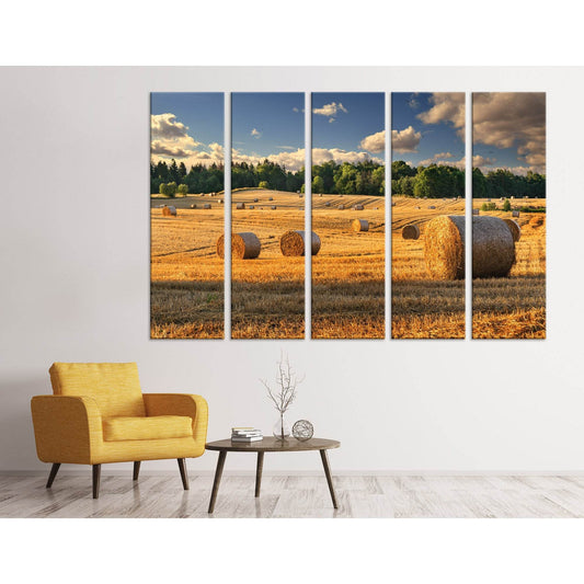 Haystacks On The Golden Field In Poland №04233 Ready to Hang Canvas Print - Zellart Canvas Prints ALL_Products