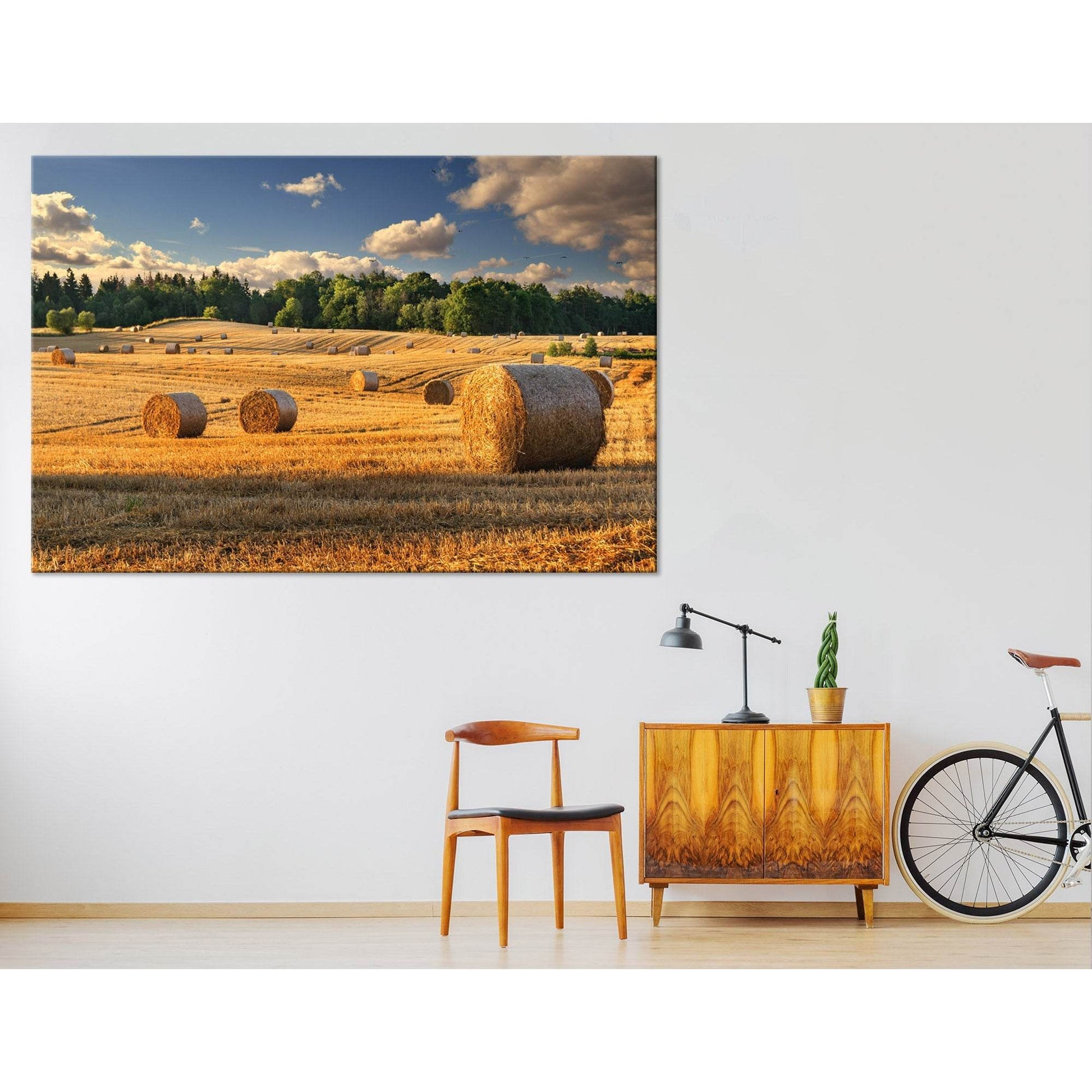 Haystacks On The Golden Field In Poland №04233 Ready to Hang Canvas Print - Zellart Canvas Prints ALL_Products