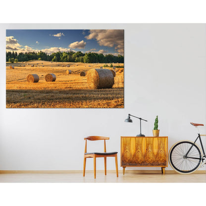 Haystacks On The Golden Field In Poland №04233 Ready to Hang Canvas Print - Zellart Canvas Prints ALL_Products