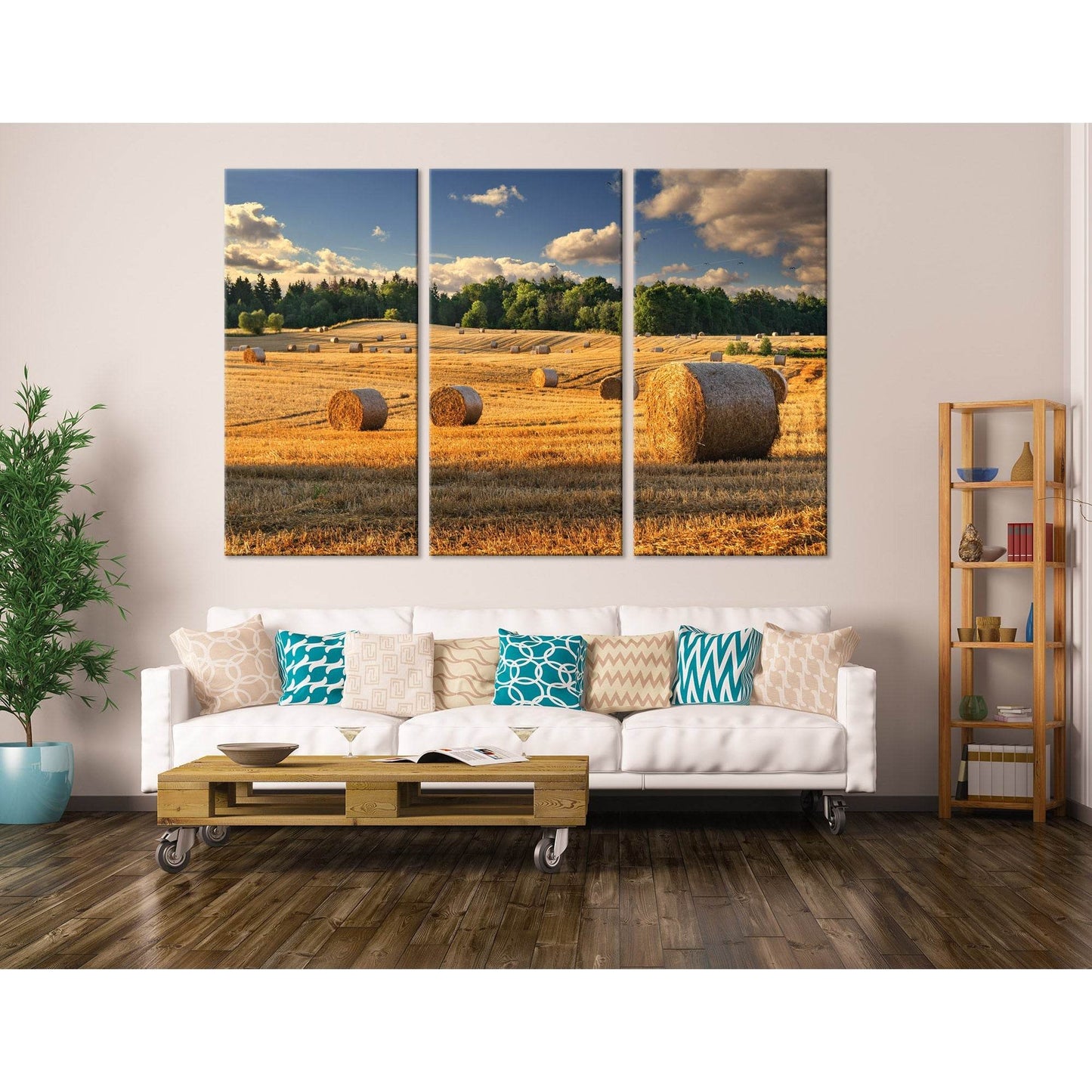Haystacks On The Golden Field In Poland №04233 Ready to Hang Canvas Print - Zellart Canvas Prints ALL_Products
