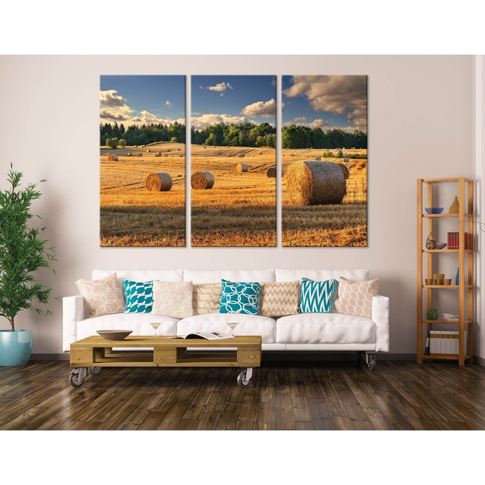 Haystacks On The Golden Field In Poland №04233 Ready to Hang Canvas Print - Zellart Canvas Prints ALL_Products