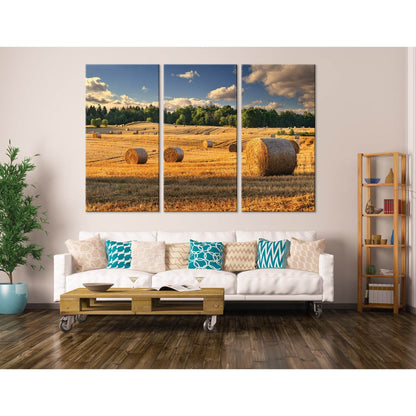Haystacks On The Golden Field In Poland №04233 Ready to Hang Canvas Print - Zellart Canvas Prints ALL_Products