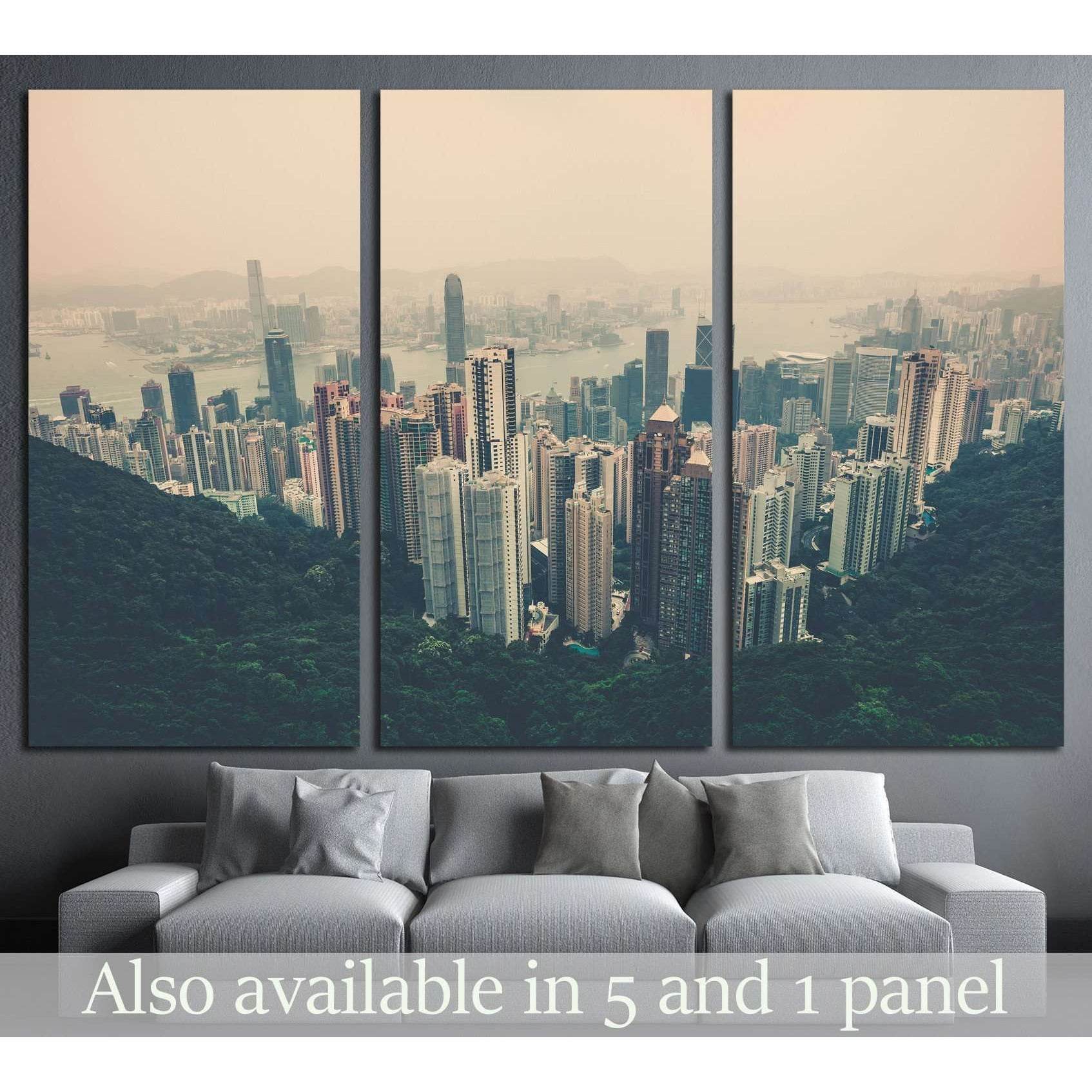 Haze Hong Kong downtown view from Victoria peak. Filtered shot №2314 Ready to Hang Canvas PrintCanvas art arrives ready to hang, with hanging accessories included and no additional framing required. Every canvas print is hand-crafted, made on-demand at ou